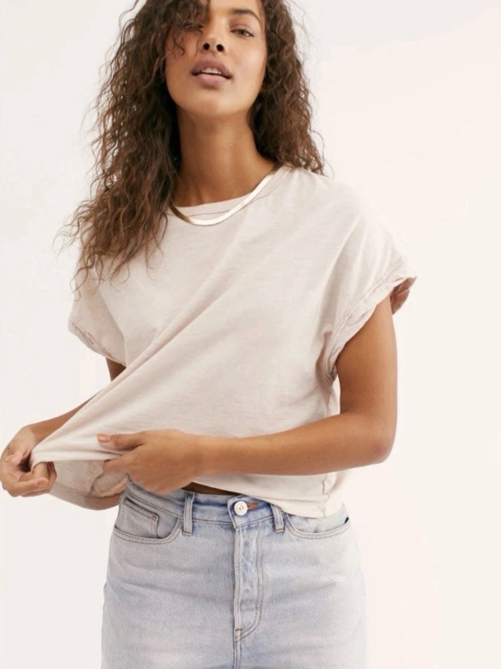 Free People You Rock Short-Sleeve Cropped T-Shirt in Washed Army Sz Medium